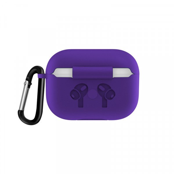 Wholesale Airpod Pro Charging Case Protective Silicone Cover Skin with Hang Hook Clip (Purple)